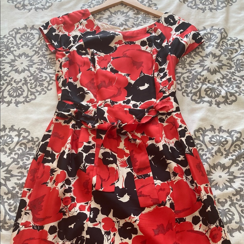 Floral Black & Red Pure Silk Dress